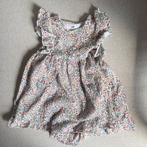 H&M Cream Floral Baby Romper with Pink, Green & Yellow Accents